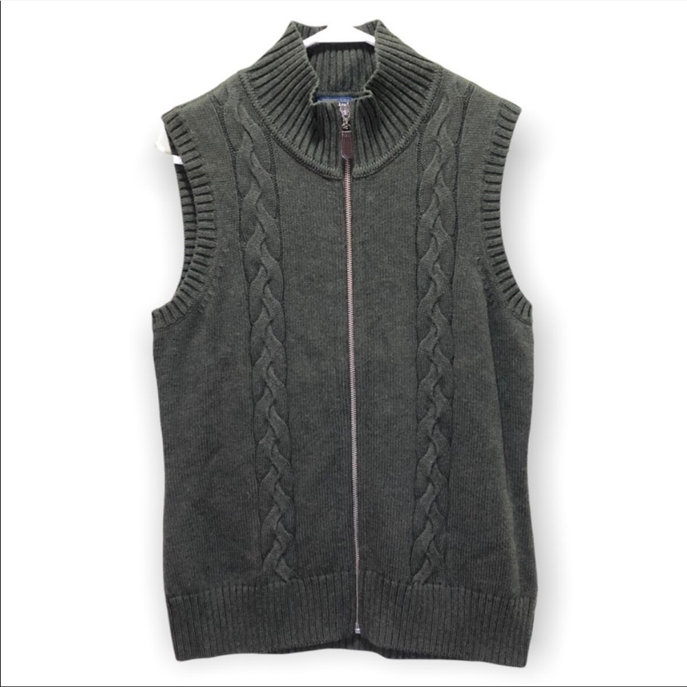 Pendleton Green Full Zip Cable Knit Sweater Vest size Medium